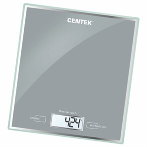 Весы кухонные CENTEK CT-2462 SILVER, электронный дисплей, max вес 5 кг, тарокомпенсация, стекло, CT-2462 Silver 457572
