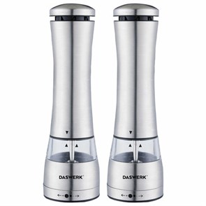 {{photo.Alt || photo.Description || 'Набор мельниц для соли и специй электрические с подсветкой, 2 шт., PM-4, DASWERK, 456622'}}