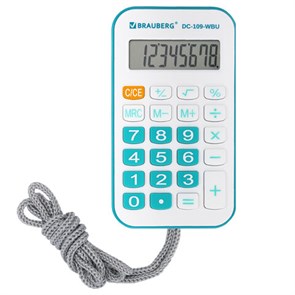 {{photo.Alt || photo.Description || 'Калькулятор карманный со шнурком BRAUBERG DC-109-WBU (61x110 мм), 8 разрядов, БЕЛЫЙ/ГОЛУБОЙ, 272645'}}