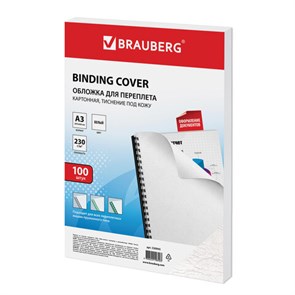 {{photo.Alt || photo.Description || 'Обложки картонные для переплета БОЛЬШОЙ ФОРМАТ А3, КОМПЛЕКТ 100 штук, тиснение под кожу, 230 г/м2, белые, BRAUBERG, 530945'}}