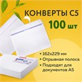 Конверты С5 (162х229 мм), отрывная лента, внутренняя запечатка, 80 г/м2, КОМПЛЕКТ 100 шт., BRAUBERG, 112187 112187