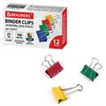 Зажимы для бумаг BRAUBERG, КОМПЛЕКТ 12 шт., 25 мм, на 100 листов, цветные, картонная коробка, 224471 224471