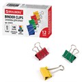 Зажимы для бумаг BRAUBERG, КОМПЛЕКТ 12 шт., 32 мм, на 140 листов, цветные, картонная коробка, 224472 224472