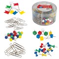 Набор ОФИСМАГ, скрепки 28 мм/60 шт., 50 мм/30 шт, гвоздики 50 шт., шарики, кубики, флажки по 20 шт., цилиндр, 226256 226256
