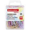 Скрепки BRAUBERG PASTEL, 28 мм, пастельные цвета, 100 шт., в пластиковой коробке, 271956 271956
