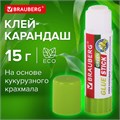 Клей-карандаш на натуральной основе BRAUBERG GREEN, 15 г, 270437 270437