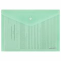 Папка-конверт с кнопкой BRAUBERG "Pastel", А4, матовая непрозрачная, мятная, ПРОЧНАЯ 0,2 мм, 272883 272883