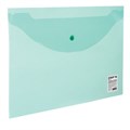 Папка-конверт с кнопкой STAFF, А4, до 100 листов, прозрачная, зеленая, 0,12 мм, 225171 225171