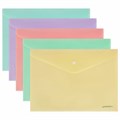 Папка-конверт с кнопкой А4, КОМПЛЕКТ 5 шт., пастельные цвета ассорти, BRAUBERG "PASTEL", 0,18 мм, 272866 272866