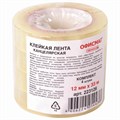 Клейкие ленты 12 мм х 33 м канцелярские ОФИСМАГ, комплект 4 шт., прозрачные, гарантированная длина, 223126 223126