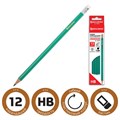 Карандаши чернографитные BRAUBERG НАБОР 12 шт., НВ, с резинкой, пластиковый зеленый корпус, 180678 180678