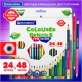 Карандаши цветные двусторонние BRAUBERG PREMIUM TWIN COLOUR, 24 штуки, 48 цветов, шестигранные, грифель 3,3 мм, натуральное дерево, 181875 181875