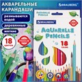 Карандаши цветные акварельные BRAUBERG PREMIUM AQUARELLE, 18 цветов, трехгранные, утолщенный грифель 4 мм, натуральное дерево, 181672 181672