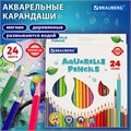 Карандаши цветные акварельные BRAUBERG PREMIUM AQUARELLE, 24 цвета, трехгранные, утолщенный грифель 4 мм, натуральное дерево, 181673 181673