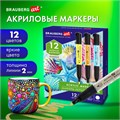 Маркеры акриловые для рисования и хобби, 12 ярких цветов, линия 2 мм, BRAUBERG ART CLASSIC,152519 152519