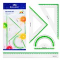 Набор чертежный большой BRAUBERG "FRESH ZONE" (линейка 30 см, 2 треугольника, транспортир) с салатовой шкалой, 210764 210764