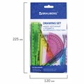 Набор чертежный малый BRAUBERG "Crystal" (линейка 15 см, 2 угольника, транспортир), цветной, 210295 210295