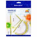 Набор чертежный малый BRAUBERG "FRESH ZONE" (линейка 15 см, 2 треугольника, транспортир), желтая шкала, 210762 210762