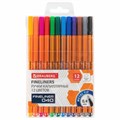 Ручки капиллярные (линеры) 12 ЦВЕТОВ, BRAUBERG "FINE 040", шестигранные, линия 0,4 мм, 144143 144143