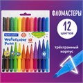 Фломастеры трехгранные 12 цветов, вентилируемый колпачок, BRAUBERG "PREMIUM", ПВХ-упаковка, 152193 152193