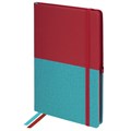 Блокнот А5 (148х218 мм), BRAUBERG "DUO", под кожу с резинкой 80 л., клетка, красный/бирюзовый, 113431 113431