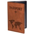 Обложка для паспорта "Passport Map", мягкая экокожа, коричневая, STAFF, 238876 238876