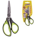 Ножницы ЮНЛАНДИЯ "BASIC", 140 мм, ребристые резиновые вставки, черно-салатовые, европодвес, 236990 236990