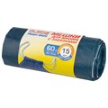 Мешки для мусора с завязками LAIMA "ULTRA", 60 л, синие, рулон 15 шт., особо прочные, ПСД 30 мкм, 60х70 см, 607696 607696