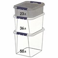 Ящик-контейнер 23 л с КРЫШКОЙ НА ЗАЩЕЛКАХ "ПРОФИ", 18х50х39 см, штабелируемый, ПРОЧНЫЙ, прозрачный, 437940000 608202