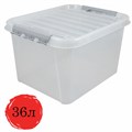 Ящик-контейнер 36 л с КРЫШКОЙ НА ЗАЩЕЛКАХ "ПРОФИ", 29х50х39 см штабелируемый, ПРОЧНЫЙ, прозрачный, 437950000 608203
