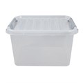 Ящик-контейнер 36 л с КРЫШКОЙ НА ЗАЩЕЛКАХ "ПРОФИ", 29х50х39 см штабелируемый, ПРОЧНЫЙ, прозрачный, 437950000 608203