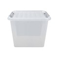 Ящик-контейнер 50 л с КРЫШКОЙ НА ЗАЩЕЛКАХ "ПРОФИ", 40х50х39 см, штабелируемый, ПРОЧНЫЙ, прозрачный, 437960000 608204