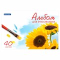 Альбом для рисования, А4, 40 листов, скоба, обложка картон, BRAUBERG, 200х283 мм, "Цветы" (2 вида), 102851 102851