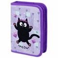 Пенал ПИФАГОР, 1 отделение, 2 откидные планки, полиэстер, 20х14 см, "Falling cat", 272287 272287