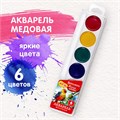 Краски акварельные BRAUBERG "МАГИЯ ЦВЕТА NEW", медовые, 6 цветов, круглые кюветы, пластик, 192285 192285