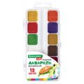 Краски акварельные BRAUBERG KIDS, медовые, 12 цветов, квадратные кюветы, пластиковый пенал, 192282 192282
