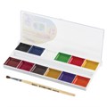 Краски акварельные ЮНЛАНДИЯ "ШКОЛЬНЫЕ", 12 цветов, медовые, увеличенный объем кювет, С КИСТЬЮ, пластиковая коробка, 191527 191527