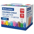 Мел цветной круглый мягкий 100 штук, 10 цветов, BRAUBERG, картонная упаковка, 272769 272769