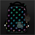 Ранец BRAUBERG LUMINOUS, 2 отделения, с брелоком, "Paws", СВЕТЯЩИЙСЯ РИСУНОК, 38х29х16 см, 271366 271366