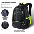Рюкзак BRAUBERG HIGH SCHOOL универсальный, 3 отделения, "Акцент", черный/салатовый, 46х31х18 см, 270761 270761