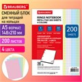 Сменный блок для тетради на кольцах, А5, 200 л., BRAUBERG, 4 цвета по 50 листов, 401661 401661