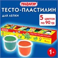 Пластилин на растительной основе (тесто для лепки) ПИФАГОР, 5 цветов, 450 г, картонный рукав, 104438 104438