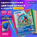 Цветная бумага А4 мелованная, 100 листов, 20 цветов, в коробе, BRAUBERG, 200х290 мм, "Прогулка", 116420 116420