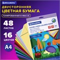 Цветная бумага А4 ТОНИРОВАННАЯ В МАССЕ, 48 листов 16 цветов, склейка, 80 г/м2, BRAUBERG, 113504 113504