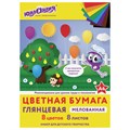 Цветная бумага, А4, мелованная (глянцевая), 8 листов 8 цветов, на скобе, ЮНЛАНДИЯ, 200х280 мм, "ЮНЛАНДИК В ПАРКЕ", 129549 129549