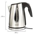 Чайник SONNEN KT-1721, 1,7 л, 2200 Вт, закрытый нагревательный элемент, нержавеющая сталь, черный, подсветка, 454347 454347