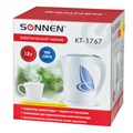 Чайник SONNEN KT-1767, 1,8 л, 2200 Вт, закрытый нагревательный элемент, пластик, белый/синий, 453416 453416