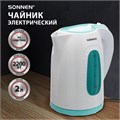 Чайник SONNEN KT-2016, 2 л, 2200 Вт, закрытый нагревательный элемент, пластик, белый/голубой, 453417 453417