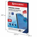 Обложки пластиковые для переплета, А4, КОМПЛЕКТ 100 шт., 150 мкм, прозрачно-синие, BRAUBERG, 530826 530826
