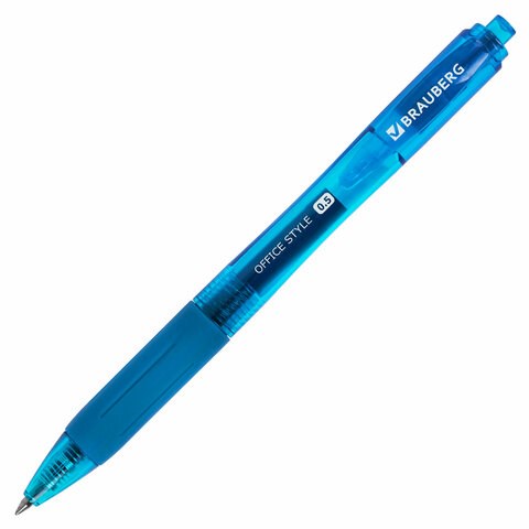 Ручка гелевая автоматическая с грипом BRAUBERG "OFFICE STYLE", СИНЯЯ, линия 0,4 мм, 144122 144122